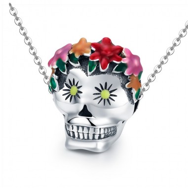 Flower Skull - Talisman argint