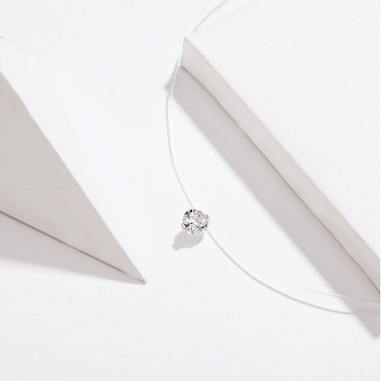 Round Diamond - Colier invizibil cu pandantiv argint