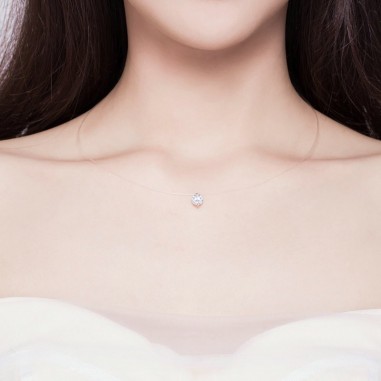 Round Diamond - Colier invizibil cu pandantiv argint