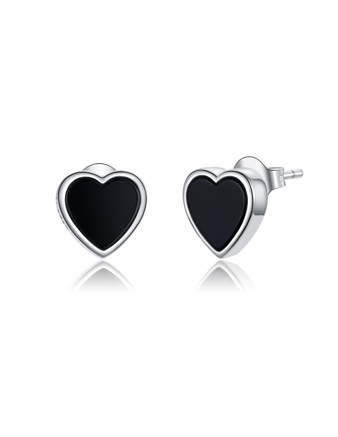 Black Agate Hearts - Cercei argint