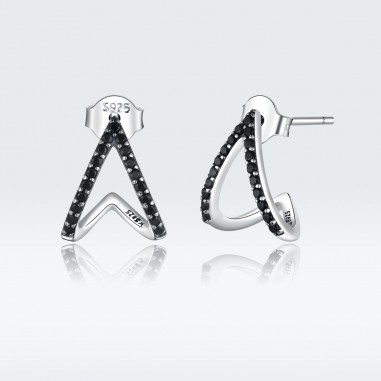 Black Geometric - Cercei argint