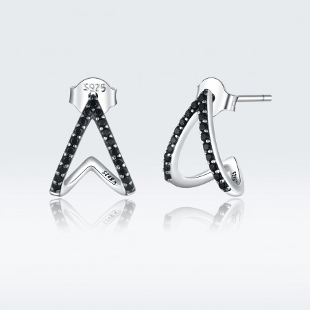 Black Geometric - Cercei argint