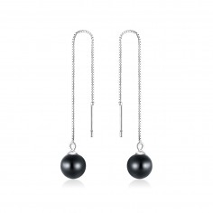 Black Agate Pearls - Cercei argint