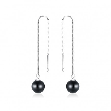 Black Agate Pearls - Cercei argint