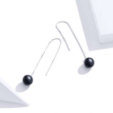 Black Agate Pearls - Cercei argint