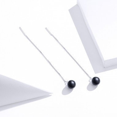 Black Agate Pearls - Cercei argint