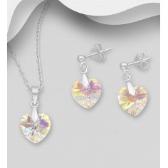 Swarovski Hearts (Aurore Boreale) - Set argint cercei si pandantiv 2