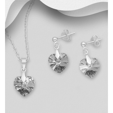 Swarovski Hearts (Silver Night) - Set argint cercei si pandantiv