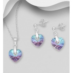 Swarovski Hearts (Vitrail Light) - Set argint cercei si pandantiv 2
