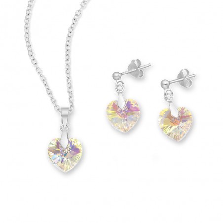 Swarovski Hearts (Aurore Boreale) - Set argint cercei si pandantiv