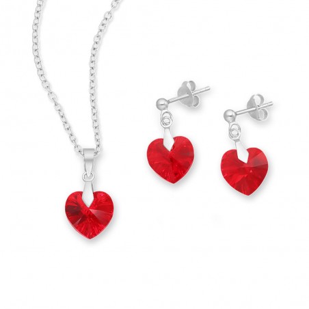 Swarovski Hearts (Light Siam) - Set argint cercei si pandantiv