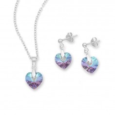 Swarovski Hearts (Vitrail Light) - Set argint cercei si pandantiv