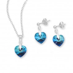 Swarovski Hearts (Bermuda Blue) - Set argint cercei si pandantiv