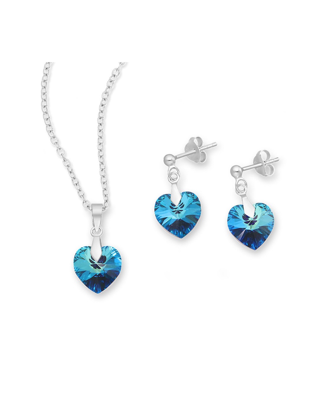 Sobriquette bankruptcy scream Swarovski Hearts (Bermuda Blue) - Set argint cercei si pandantiv