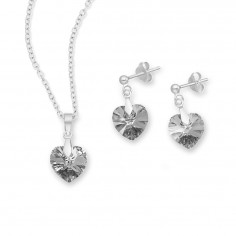 Swarovski Hearts (Silver Night) - Set argint cercei si pandantiv