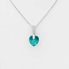 Swarovski Heart (Blue Zircon) - Colier argint