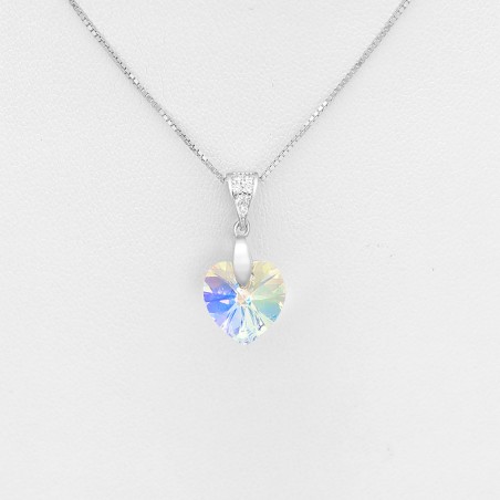Swarovski Heart (Aurore Boreale) - Colier argint