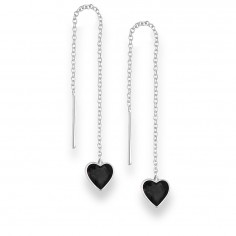 Long Hearts (Black) - Cercei argint