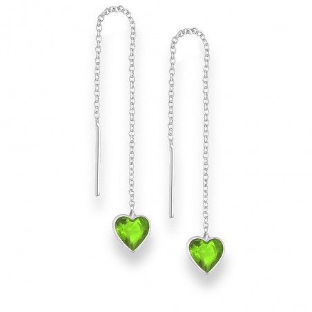 Long Hearts (Green) - Cercei argint