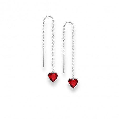 Long Hearts (Red) - Cercei argint