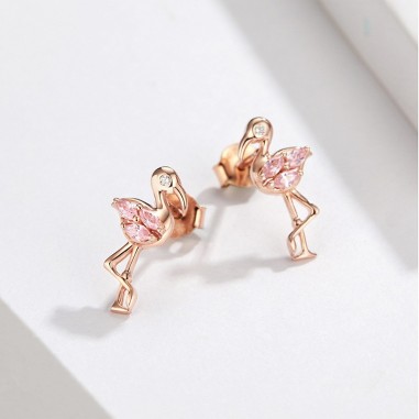 Flamingos - Cercei argint rose gold
