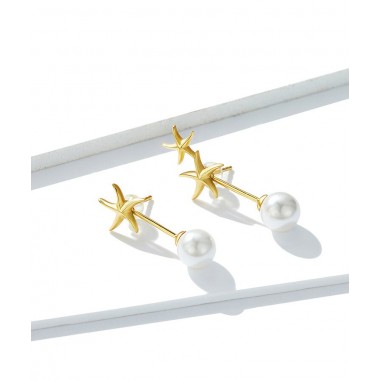 Gold Starfish - Cercei argint