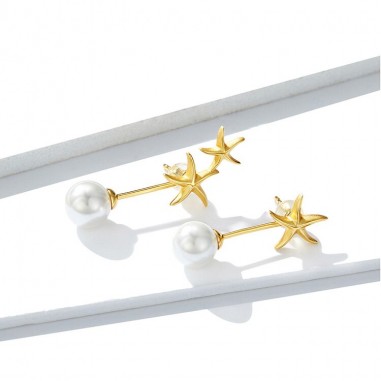 Gold Starfish - Cercei argint