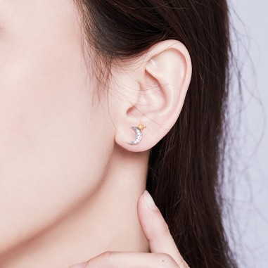 Moon and Gold Star - Cercei argint