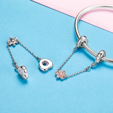Heart and Flower - Lant de siguranta argint