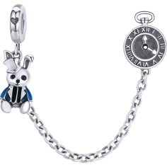 Rabbit and Clock - Lant de siguranta argint