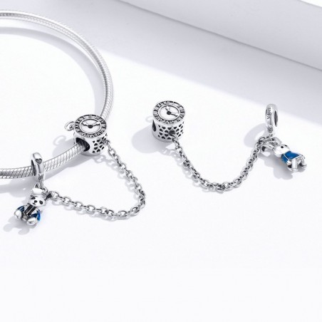 Rabbit and Clock - Lant de siguranta argint