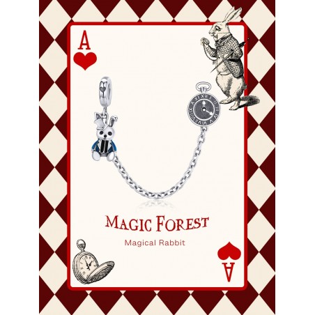 Rabbit and Clock - Lant de siguranta argint