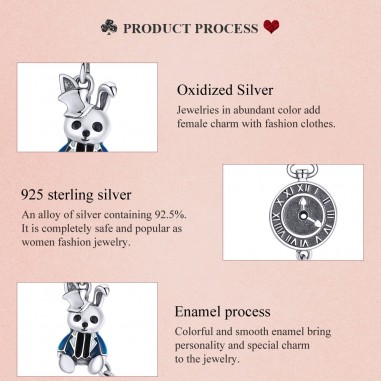 Rabbit and Clock - Lant de siguranta argint