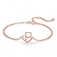 Cat and Heart - Bratara argint rose gold
