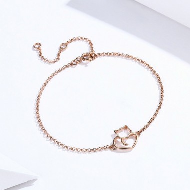 Cat and Heart - Bratara argint rose gold