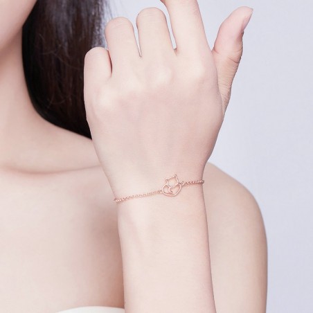 Cat and Heart - Bratara argint rose gold