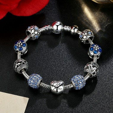 Love and Flowers (blue) - Set bratara si talismane