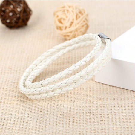 Bratara piele inchizatoare magnetica -  White