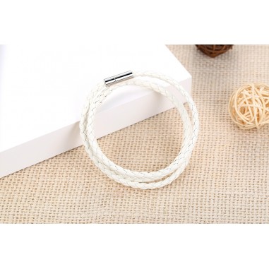 Bratara piele inchizatoare magnetica -  White