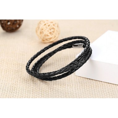 Bratara piele inchizatoare magnetica -  Black