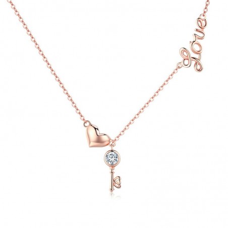 Heart & Key - Colier argint rose gold