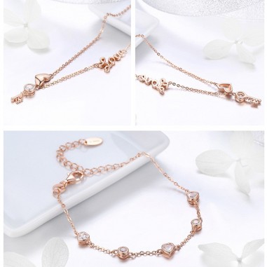 Heart & Key - Colier argint rose gold