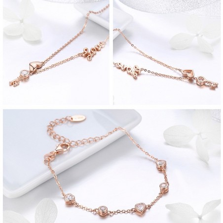Heart & Key - Colier argint rose gold