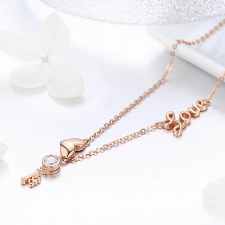 Heart & Key - Colier argint rose gold
