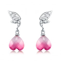 Pink Crystal Heart - Cercei argint