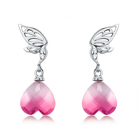 Pink Crystal Heart - Cercei argint