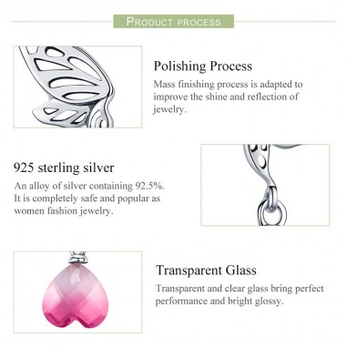 Pink Crystal Heart - Cercei argint