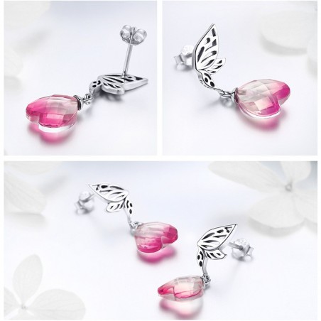 Pink Crystal Heart - Cercei argint