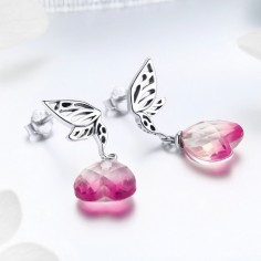 Pink Crystal Heart - Cercei argint 2