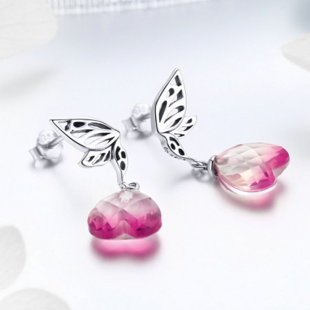 Pink Crystal Heart - Cercei argint